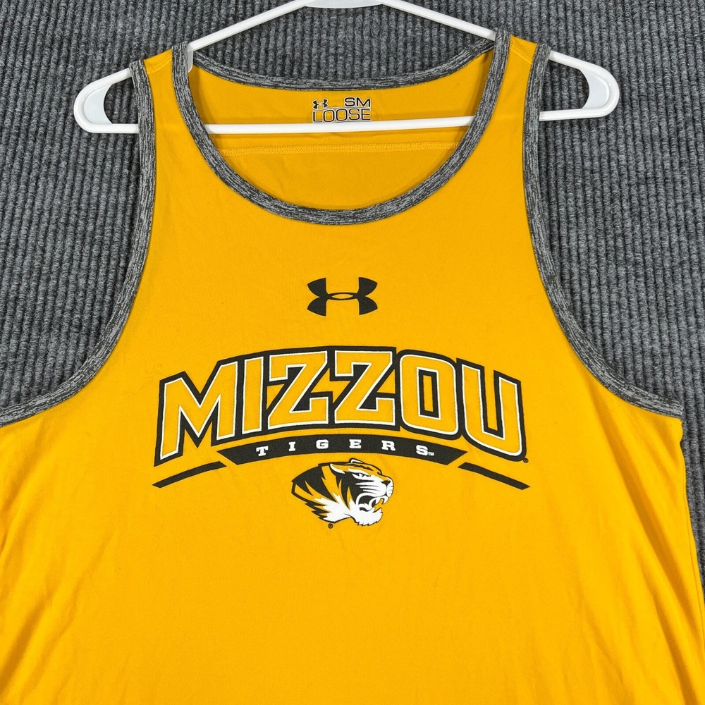 Missouri Tigers Mizzou Tank Top Shirt Mens Small Yellow Under Armour Loose Fit